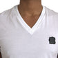 Dolce & Gabbana White Cotton Logo Plaque V-neck Men T-shirt