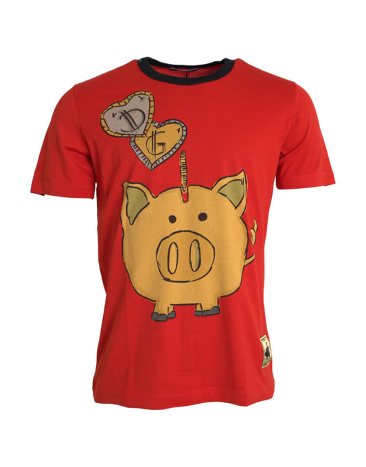 Dolce & Gabbana Red Cotton Top 2019 Year of the Pig T-shirt