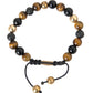 Nialaya CZ Ball Tiger Eye Stone Copper Beaded Men Bracelet