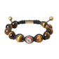 Nialaya CZ Brown Tigers Eye 925 Silver Bracelet Mens