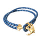 Nialaya Blue Gold Anchor 925 Silver Charm Bracelet Mens