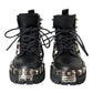 Dolce & Gabbana Black Leather Studs Embellished Combat Boots Shoes