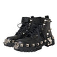 Dolce & Gabbana Black Leather Studs Embellished Combat Boots Shoes