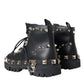 Dolce & Gabbana Black Leather Studs Embellished Combat Boots Shoes