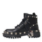 Dolce & Gabbana Black Leather Studs Embellished Combat Boots Shoes