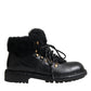 Dolce & Gabbana Black Leather Bernini Shearling Boots Shoes