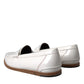 Dolce & Gabbana White Leather Slip On Mocassin Loafers Shoes