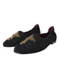 Dolce & Gabbana Black Suede Gold Cross Slip On Loafer Shoes