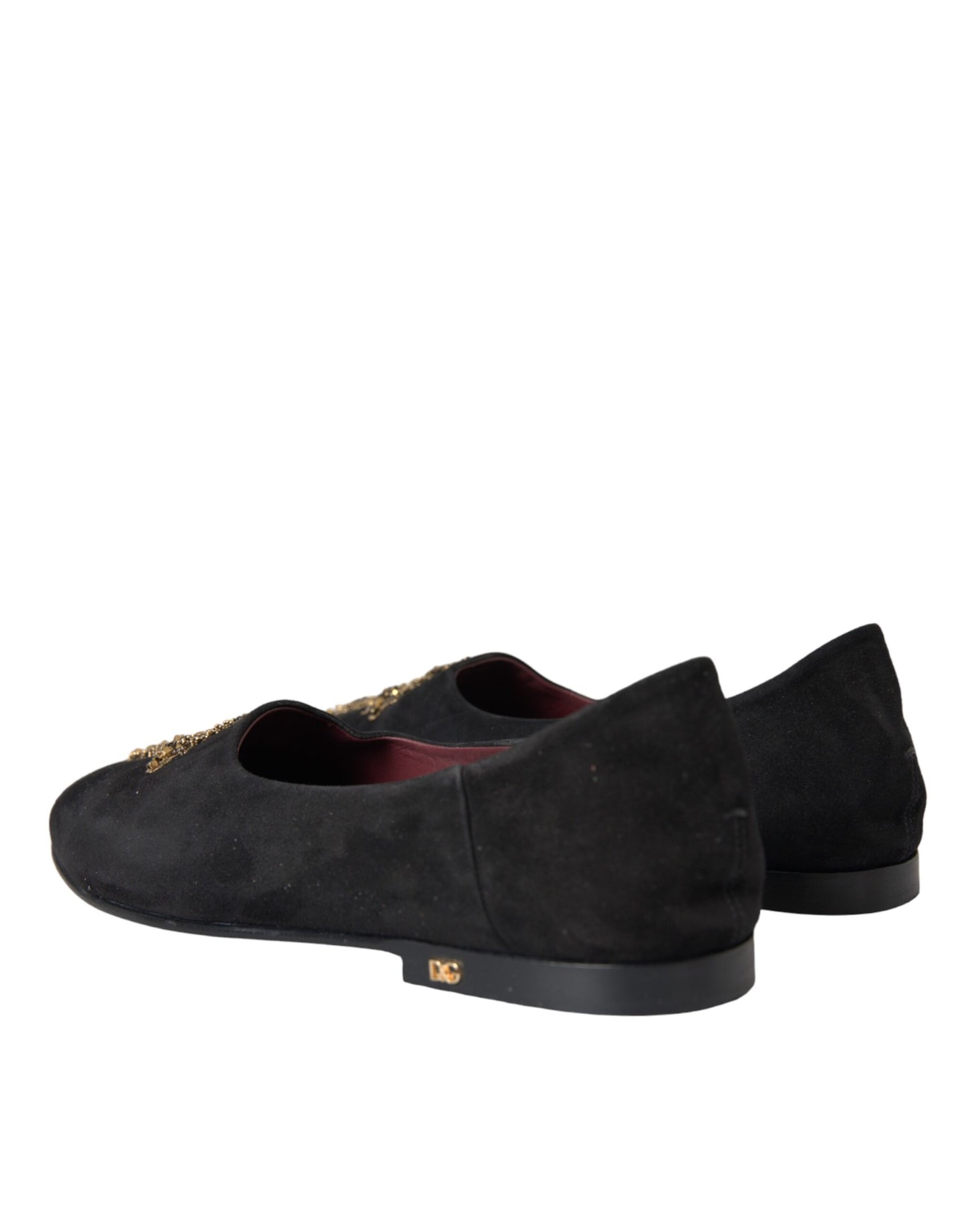 Dolce & Gabbana Black Suede Gold Cross Slip On Loafer Shoes