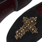 Dolce & Gabbana Black Suede Gold Cross Slip On Loafer Shoes