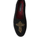 Dolce & Gabbana Black Suede Gold Cross Slip On Loafer Shoes