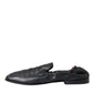 Dolce & Gabbana Black Logo Embroidered Leather Loafer Men Dress Shoes