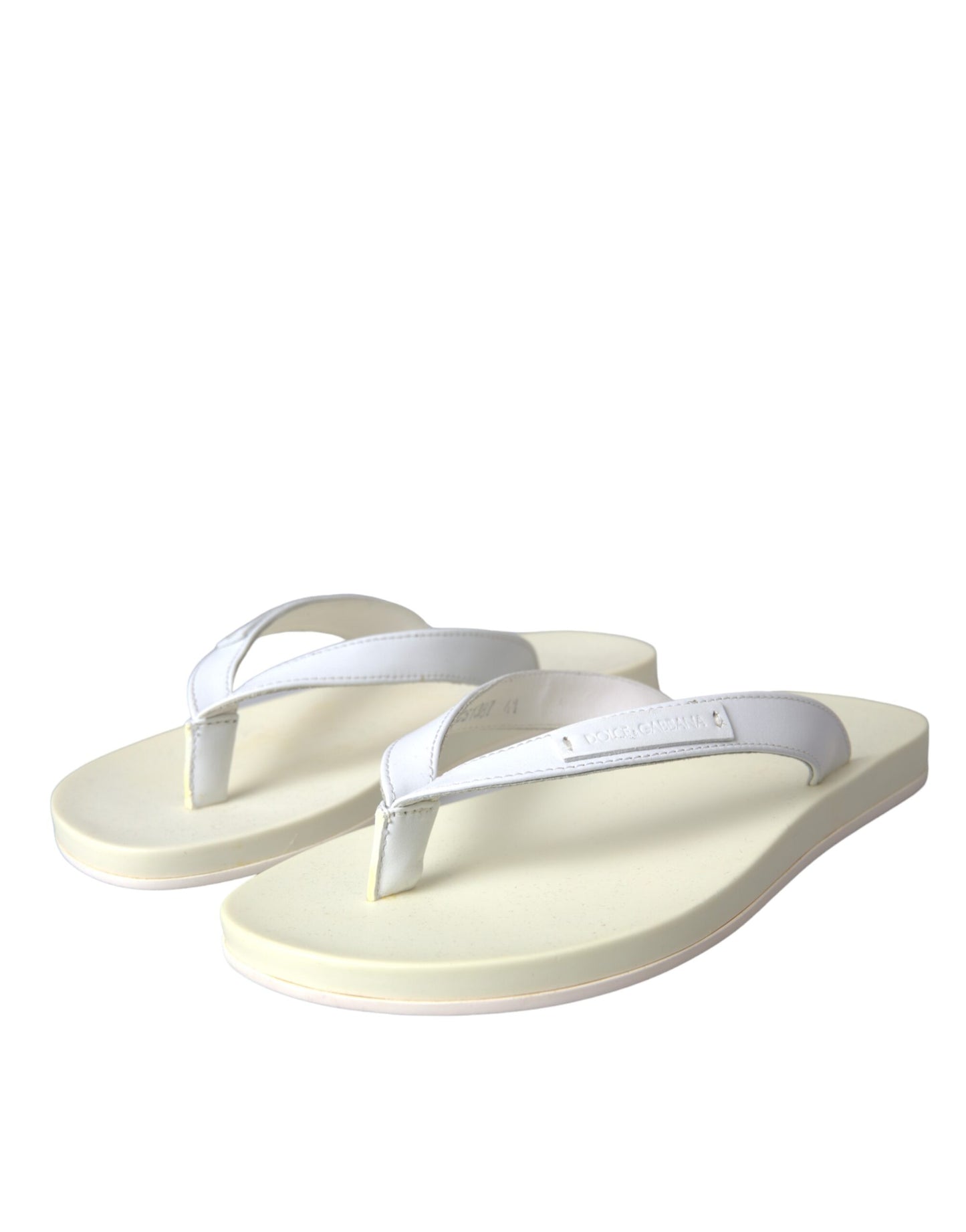 Dolce & Gabbana White Leather Slides Sandals Beachwear Shoes