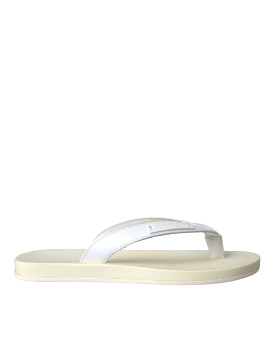 Dolce & Gabbana White Leather Slides Sandals Beachwear Shoes