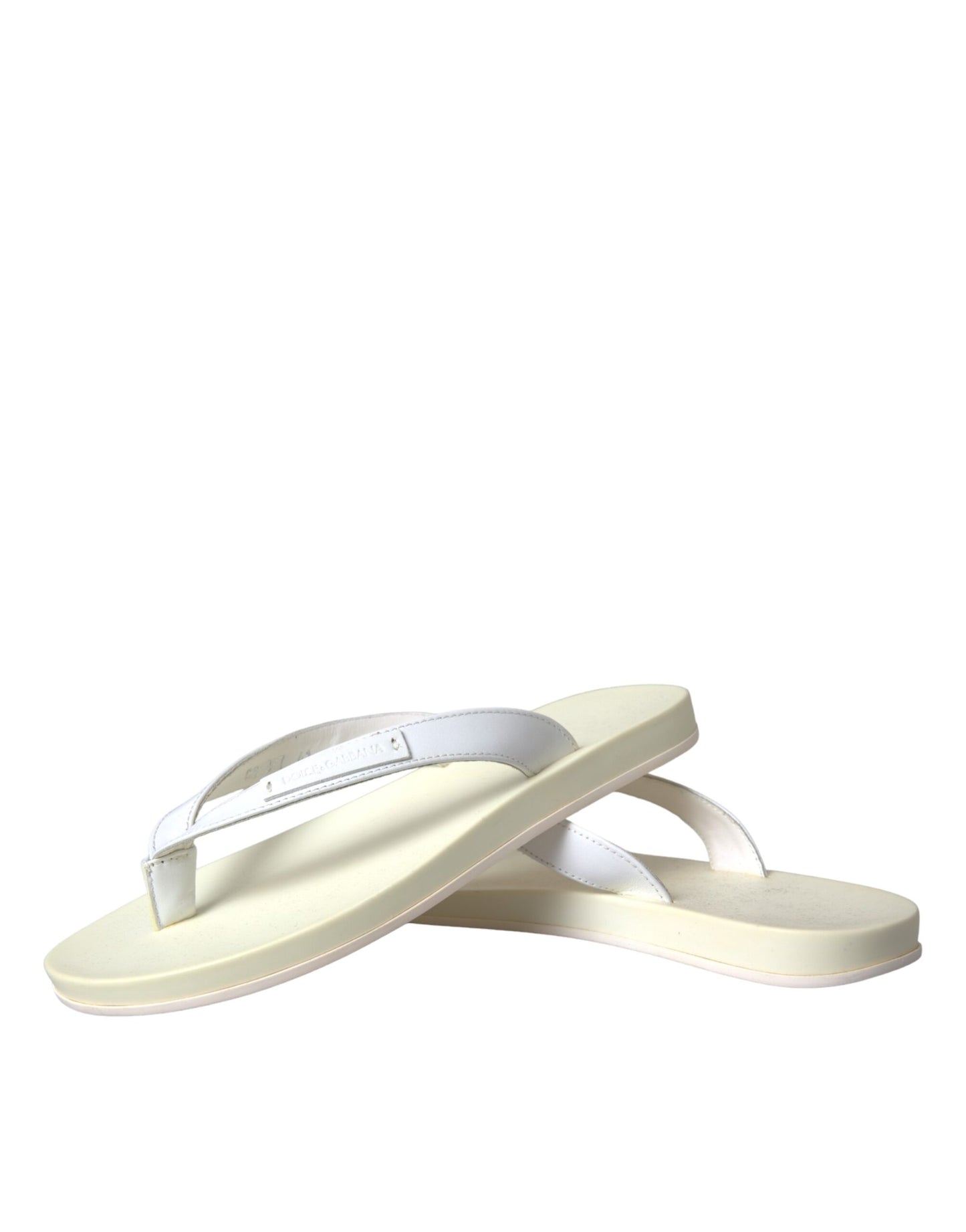 Dolce & Gabbana White Leather Slides Sandals Beachwear Shoes