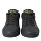 Dolce & Gabbana Black Leather Heart Embellished Sneakers Shoes