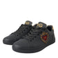 Dolce & Gabbana Black Leather Heart Embellished Sneakers Shoes