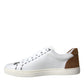 Dolce & Gabbana White Brown Leather Logo Low Top Sneakers Shoes