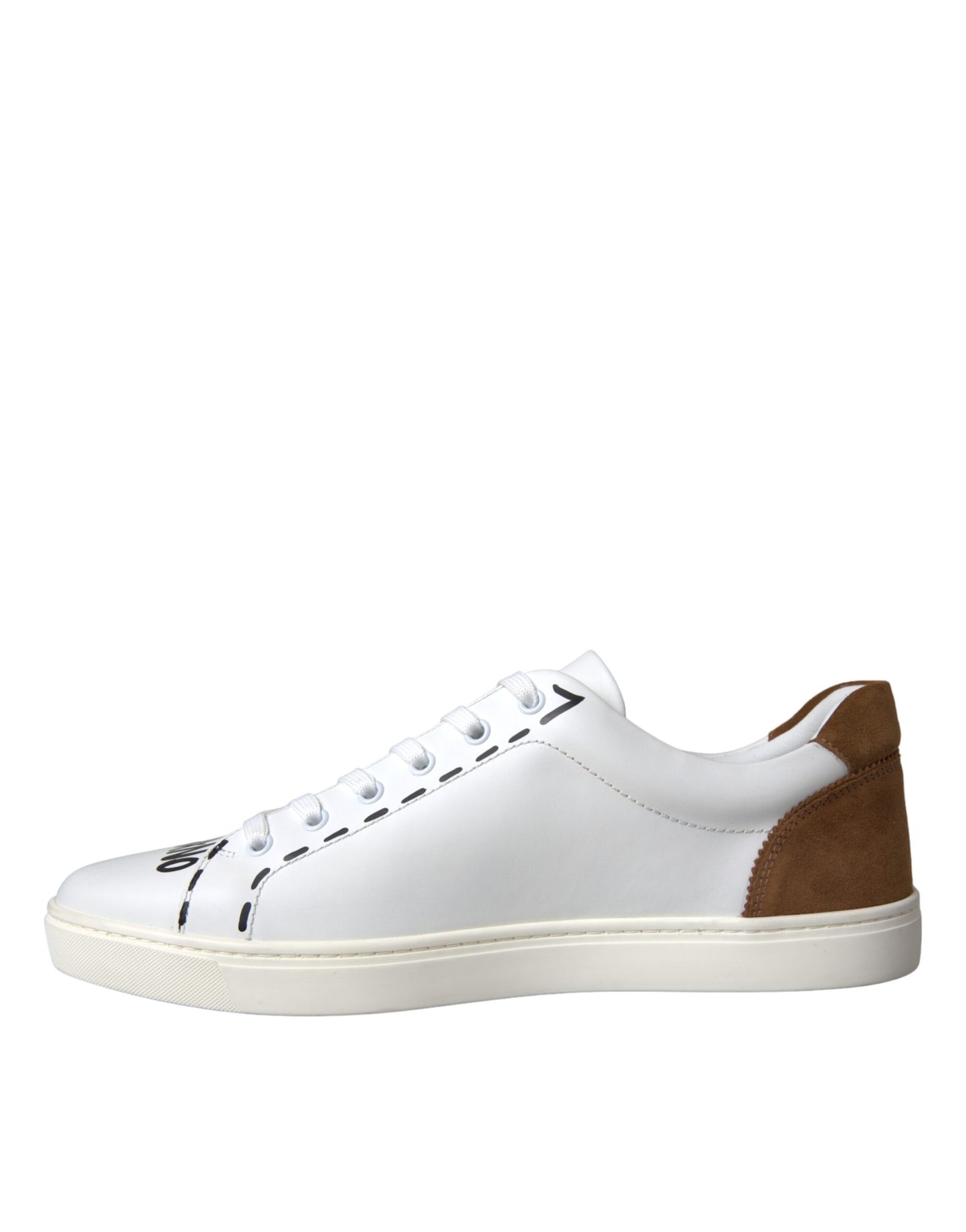 Dolce & Gabbana White Brown Leather Logo Low Top Sneakers Shoes