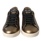 Dolce & Gabbana Gold Black Portofino Calf Leather Sneakers Shoes