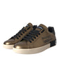 Dolce & Gabbana Gold Black Portofino Calf Leather Sneakers Shoes