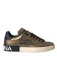 Dolce & Gabbana Gold Black Portofino Calf Leather Sneakers Shoes