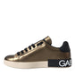 Dolce & Gabbana Gold Black Portofino Calf Leather Sneakers Shoes