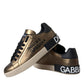 Dolce & Gabbana Gold Black Portofino Calf Leather Sneakers Shoes