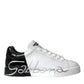 Dolce & Gabbana White Black Leather Logo Low Top Sneakers Shoes