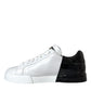 Dolce & Gabbana White Black Leather Logo Low Top Sneakers Shoes