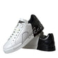 Dolce & Gabbana White Black Leather Logo Low Top Sneakers Shoes