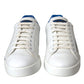 Dolce & Gabbana White Blue Leather Logo Low Top Sneakers Shoes