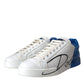 Dolce & Gabbana White Blue Leather Logo Low Top Sneakers Shoes