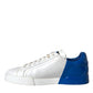 Dolce & Gabbana White Blue Leather Logo Low Top Sneakers Shoes