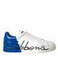 Dolce & Gabbana White Blue Leather Logo Low Top Sneakers Shoes