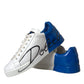 Dolce & Gabbana White Blue Leather Logo Low Top Sneakers Shoes