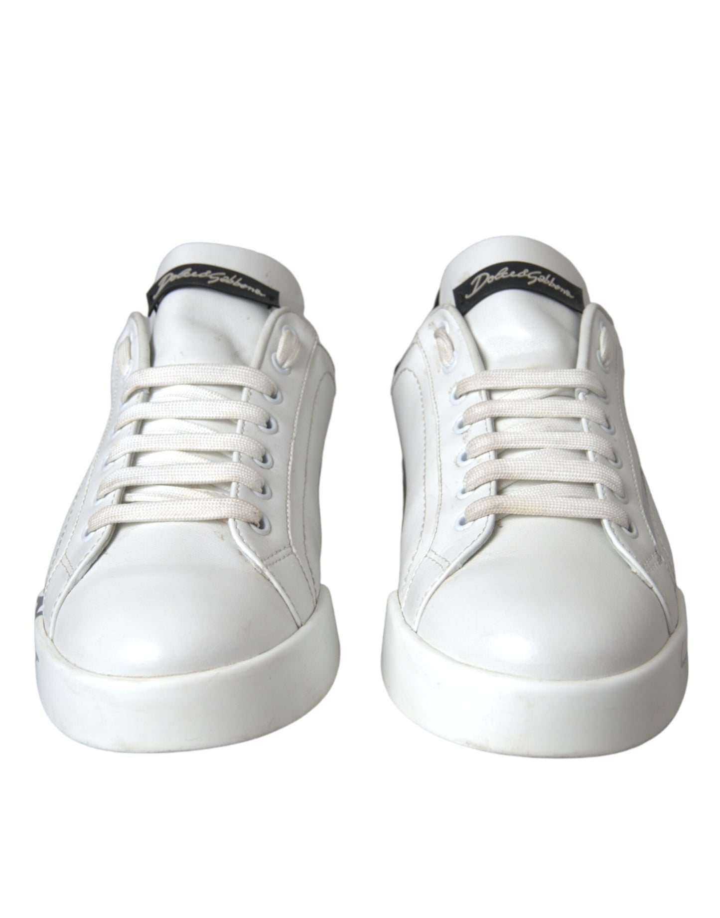 Dolce & Gabbana White Black Leather Logo Low Top Sneakers Shoes