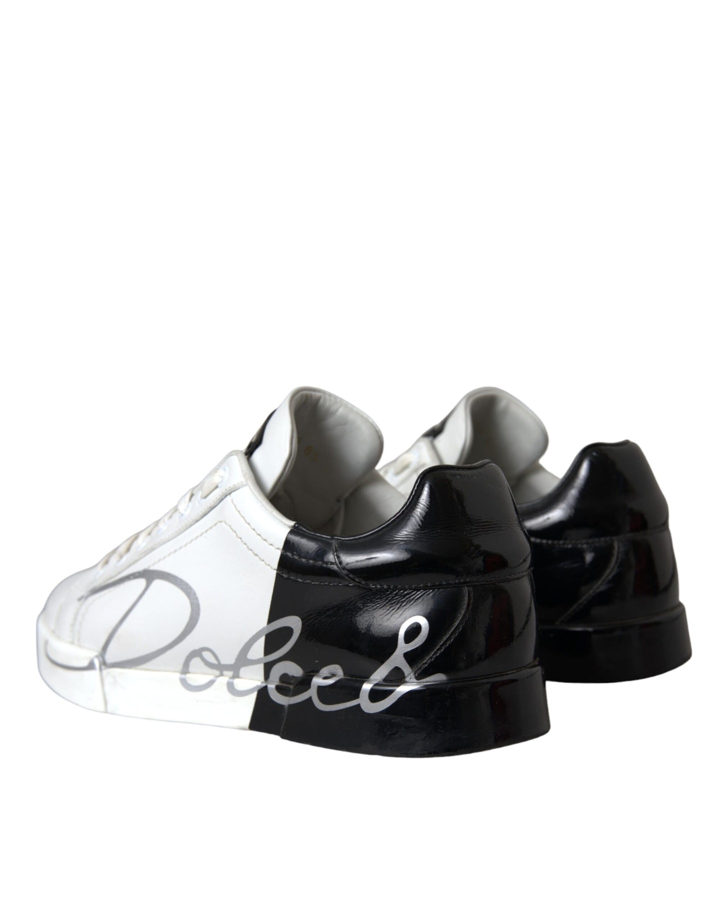 Dolce & Gabbana White Black Leather Logo Low Top Sneakers Shoes