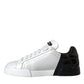 Dolce & Gabbana White Black Leather Logo Low Top Sneakers Shoes