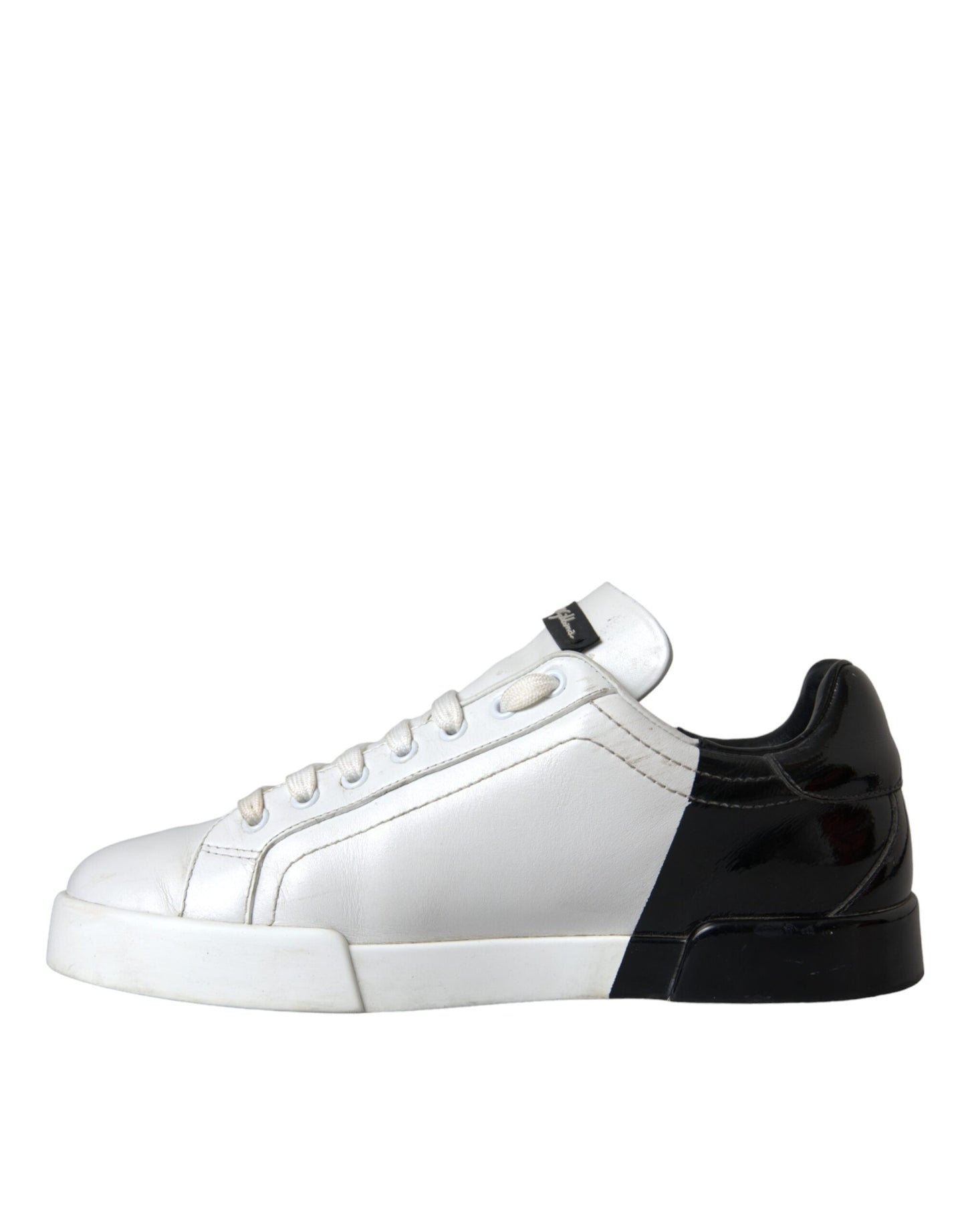 Dolce & Gabbana White Black Leather Logo Low Top Sneakers Shoes