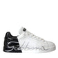 Dolce & Gabbana White Black Leather Logo Low Top Sneakers Shoes