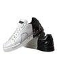 Dolce & Gabbana White Black Leather Logo Low Top Sneakers Shoes