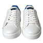 Dolce & Gabbana White Blue Leather Logo Low Top Sneakers Men Shoes