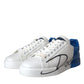 Dolce & Gabbana White Blue Leather Logo Low Top Sneakers Men Shoes