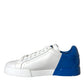 Dolce & Gabbana White Blue Leather Logo Low Top Sneakers Men Shoes