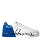 Dolce & Gabbana White Blue Leather Logo Low Top Sneakers Men Shoes