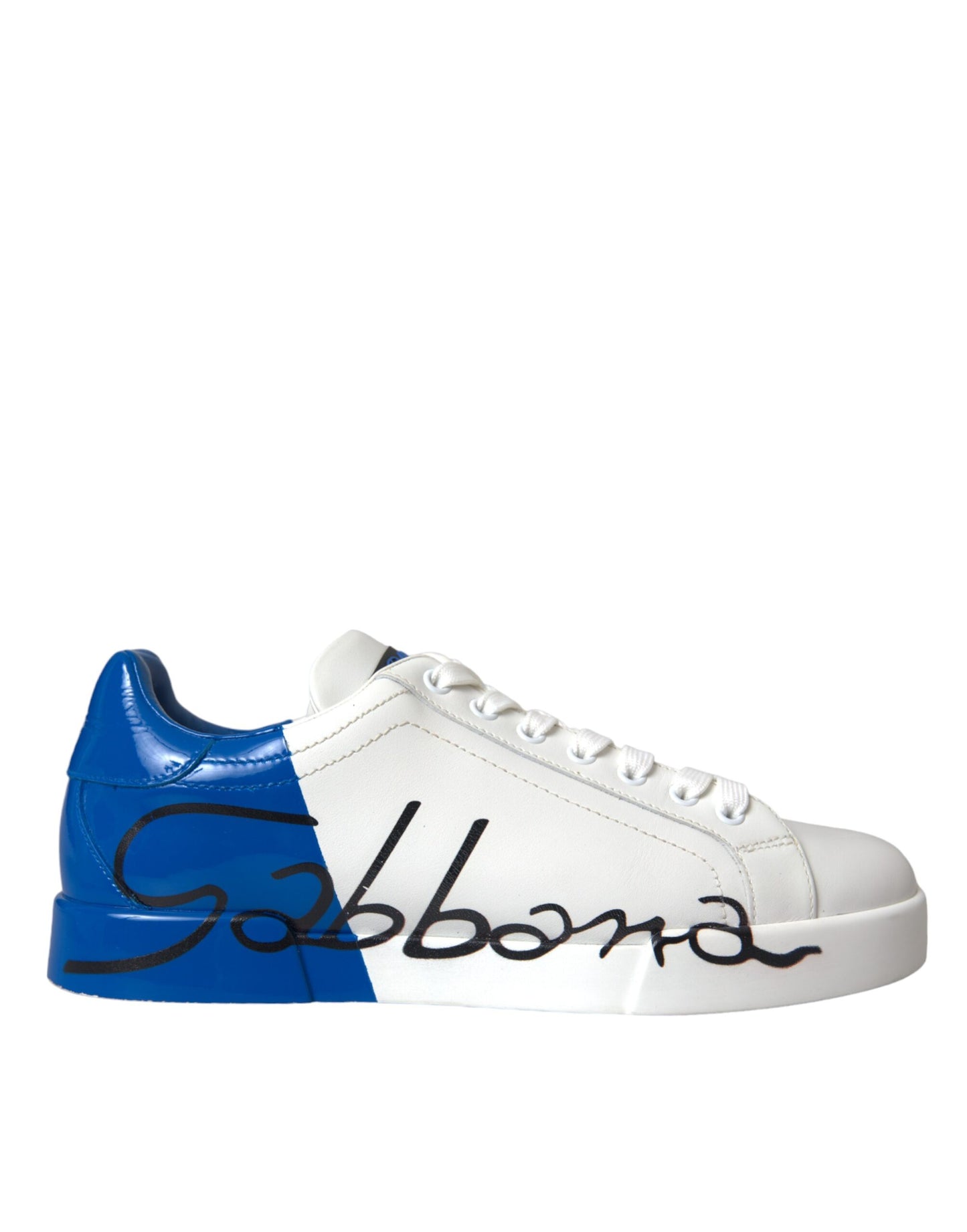 Dolce & Gabbana White Blue Leather Logo Low Top Sneakers Men Shoes