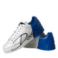 Dolce & Gabbana White Blue Leather Logo Low Top Sneakers Men Shoes