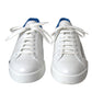 Dolce & Gabbana White Blue Leather Logo Low Top Sneakers Men Shoes