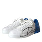 Dolce & Gabbana White Blue Leather Logo Low Top Sneakers Men Shoes